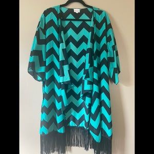LuLaRoe Monroe Kimono, Size Large, Turquoise and Black